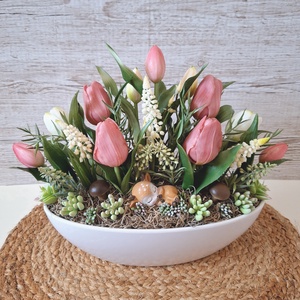 Őzikés tavaszi dísz - otthon & életmód - virágdekoráció - virágdíszek - virágdísz kaspóban - Meska.hu