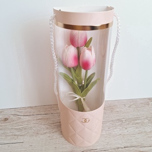 Élethű tulipánok virág táskában-rózsaszín - otthon & életmód - dekoráció - asztal és polc dekoráció - asztaldísz - Meska.hu