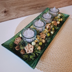 Adventi asztaldísz ledes mécsesekkel - Meska.hu