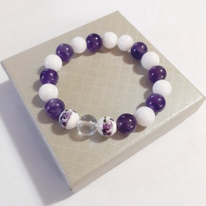 Ametiszt-tejkvarc ásvány karkötő - ékszer - karkötő - gyöngyös karkötő - Meska.hu