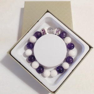 Ametiszt-tejkvarc ásvány karkötő - ékszer - karkötő - gyöngyös karkötő - Meska.hu