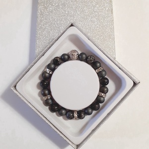 Larvikit-hematit ásvány karkötő - ékszer - karkötő - gyöngyös karkötő - Meska.hu