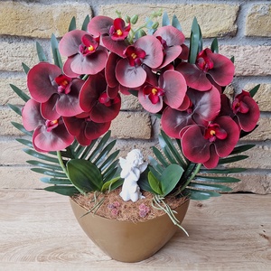 Sírdísz orchideával-bordó, Otthon & Életmód, Vallás, Temetkezési tárgy, Sírcsokor, virág dekoráció, , MESKA