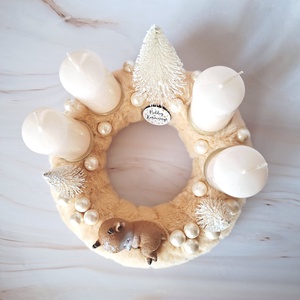 Alvó őzikés adventi koszorú-krém - karácsony - adventi díszek - adventi asztaldísz - Meska.hu