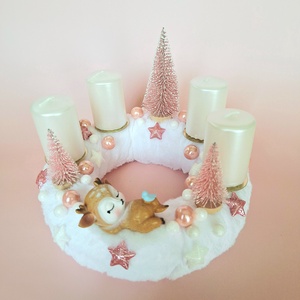 Alvó őzikés adventi koszorú-rózsaszín - Meska.hu