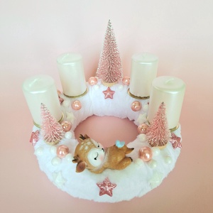 Alvó őzikés adventi koszorú-rózsaszín - karácsony - adventi díszek - adventi asztaldísz - Meska.hu