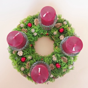 Adventi koszorú arany-bordó - karácsony - adventi díszek - adventi koszorú - Meska.hu
