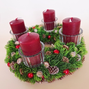 Adventi koszorú arany-bordó - karácsony - adventi díszek - adventi koszorú - Meska.hu