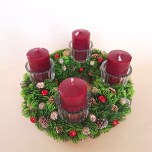 Adventi koszorú arany-bordó - karácsony - adventi díszek - adventi koszorú - Meska.hu