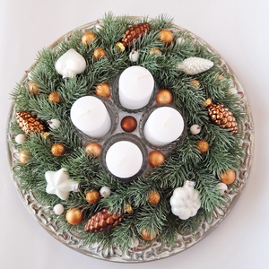 Adventi asztaldísz bronz-fehér - karácsony - adventi díszek - adventi koszorú - Meska.hu