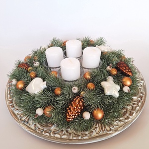 Adventi asztaldísz bronz-fehér - Meska.hu