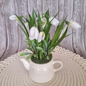 Élethű hóvirág kerámia kancsóban - otthon & életmód - dekoráció - asztal és polc dekoráció - asztaldísz - Meska.hu