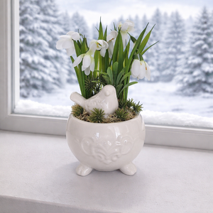 Madárkás dekoráció hóvirágokkal - otthon & életmód - dekoráció - asztal és polc dekoráció - asztaldísz - Meska.hu