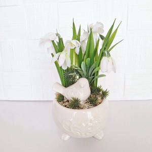 Madárkás dekoráció hóvirágokkal - otthon & életmód - dekoráció - asztal és polc dekoráció - asztaldísz - Meska.hu