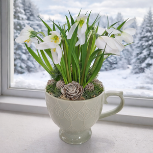 Bögrés dekoráció hóvirágokkal - Meska.hu