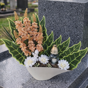 Nagy méretű sírdísz mécsessel, Otthon & Életmód, Vallás, Temetkezési tárgy, Temetői gyertyák, mécsesek, Virágkötés, MESKA