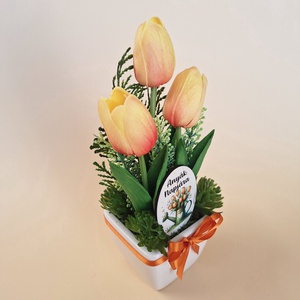 Anyák napi tulipán-sárga  - otthon & életmód - dekoráció - asztal és polc dekoráció - asztaldísz - Meska.hu