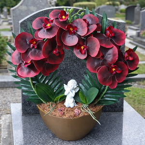 Sírdísz orchideával-bordó, Otthon & Életmód, Vallás, Temetkezési tárgy, Sírcsokor, virág dekoráció, , MESKA