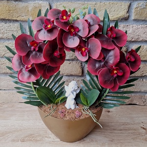 Sírdísz orchideával-bordó - otthon & életmód - vallás - temetkezési tárgy - sírcsokor, virág dekoráció - Meska.hu