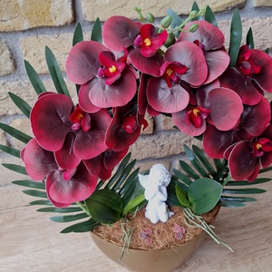 Sírdísz orchideával-bordó - otthon & életmód - vallás - temetkezési tárgy - sírcsokor, virág dekoráció - Meska.hu