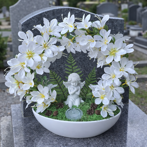 Virágos sírdísz angyalkával II, Otthon & Életmód, Vallás, Temetkezési tárgy, Sírcsokor, virág dekoráció, , MESKA