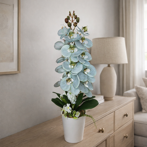 Orchidea dekoráció kerámia kaspóban-menta, Otthon & Életmód, Dekoráció, Virágdekoráció, Virágdíszek, Virágdísz kaspóban, Virágkötés, MESKA