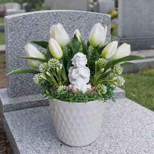 Élethű tulipános sírdísz, Otthon & Életmód, Vallás, Temetkezési tárgy, Sírcsokor, virág dekoráció, , MESKA