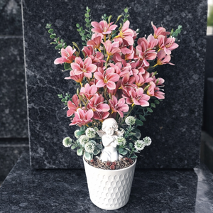 Virágos sírdísz angyalkával, Otthon & Életmód, Vallás, Temetkezési tárgy, Sírcsokor, virág dekoráció, , MESKA