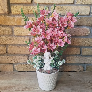 Virágos sírdísz angyalkával - otthon & életmód - vallás - temetkezési tárgy - sírcsokor, virág dekoráció - Meska.hu