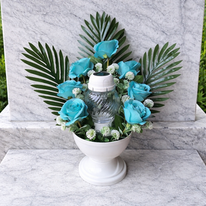 Sírdísz napelemes mécsessel-rózsás, Otthon & Életmód, Vallás, Temetkezési tárgy, Temetői gyertyák, mécsesek, Virágkötés, MESKA