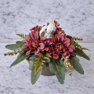 Angyalkás sírdísz bordó selyemvirágokkal, Otthon & Életmód, Vallás, Temetkezési tárgy, Sírdísz, kegyeleti dísz, , MESKA