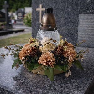 Sírdísz mécsessel III., Otthon & Életmód, Vallás, Temetkezési tárgy, Temetői gyertyák, mécsesek, , MESKA