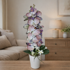 Orchidea dekoráció kerámia kaspóban-lila, Otthon & Életmód, Dekoráció, Virágdekoráció, Virágdíszek, Virágdísz kaspóban, Virágkötés, MESKA