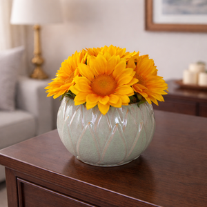 Napraforgó kerámia gömb kaspóban, Otthon & Életmód, Dekoráció, Asztal és polc dekoráció, Asztaldísz, , MESKA