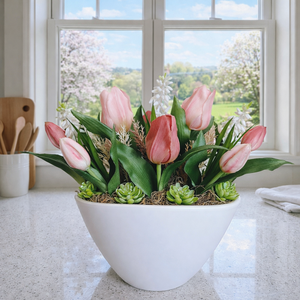 Tavaszi tulipános asztaldísz, Otthon & Életmód, Dekoráció, Asztal és polc dekoráció, Asztaldísz, Virágkötés, MESKA