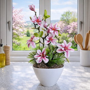  Magnóliás dekoráció kerámia kaspóban, Otthon & Életmód, Dekoráció, Asztal és polc dekoráció, Asztaldísz, , MESKA