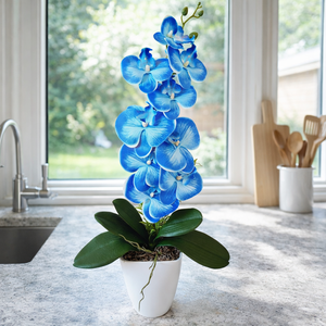 Orchidea dekoráció kerámia kaspóban-kék - Meska.hu