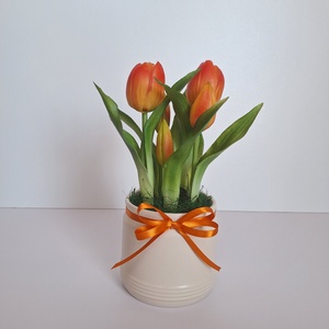Élethű tulipánok kerámia kaspóban-narancs - otthon & életmód - dekoráció - asztal és polc dekoráció - asztaldísz - Meska.hu