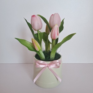 Élethű tulipánok kerámia kaspóban-rózsaszín - otthon & életmód - dekoráció - asztal és polc dekoráció - asztaldísz - Meska.hu