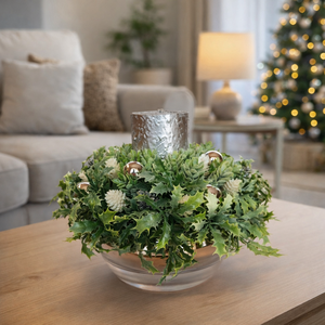 Ünnepi asztaldísz kerámia gömb kaspóban, Karácsony, Adventi díszek, Adventi gyertyadíszek és koszorúdíszek, , MESKA