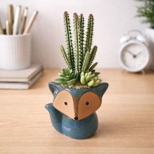 Pozsgás dekoráció rókás kaspóban V., Otthon & Életmód, Dekoráció, Asztal és polc dekoráció, Asztaldísz, , MESKA