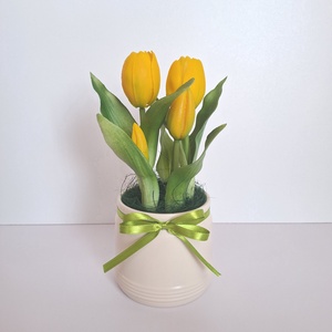 Élethű tulipánok kerámia kaspóban-rózsaszín - otthon & életmód - dekoráció - asztal és polc dekoráció - asztaldísz - Meska.hu