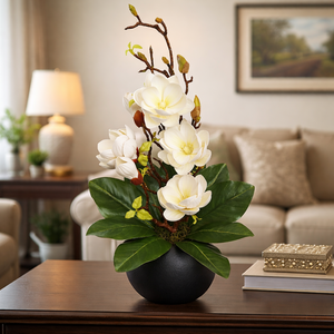 Magnóliás asztaldísz-krém, Otthon & Életmód, Virágdekoráció, Virágdíszek, Virágdísz kaspóban, , MESKA