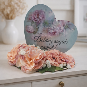 Anyák napi szív tábla selyemvirágokkal díszítve - Meska.hu