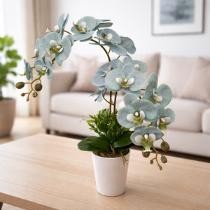 Orchidea dekoráció kerámia kaspóban-menta II., Otthon & Életmód, Virágdekoráció, Virágdíszek, Virágdísz kaspóban, Virágkötés, MESKA