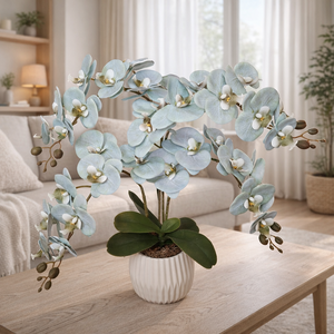 Orchidea dekoráció kerámia kaspóban-menta III., Otthon & Életmód, Virágdekoráció, Virágdíszek, Virágdísz kaspóban, Virágkötés, MESKA