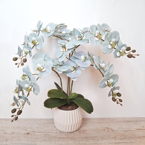 Orchidea dekoráció kerámia kaspóban-menta III. - otthon & életmód - virágdekoráció - virágdíszek - virágdísz kaspóban - Meska.hu