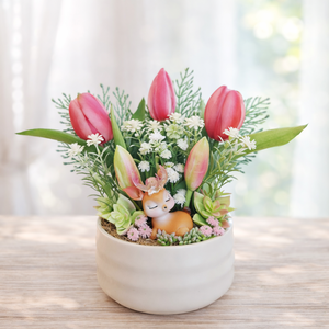 Tavaszi őzikés dísz kerámia kaspóban II., Otthon & Életmód, Dekoráció, Asztal és polc dekoráció, Asztaldísz, Virágkötés, MESKA