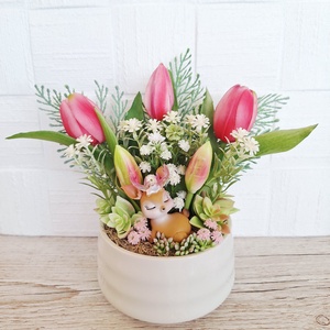 Tavaszi őzikés dísz kerámia kaspóban II. - otthon & életmód - dekoráció - asztal és polc dekoráció - asztaldísz - Meska.hu