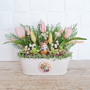 Tavaszi őzikés dísz kerámia kaspóban III. - otthon & életmód - dekoráció - asztal és polc dekoráció - asztaldísz - Meska.hu